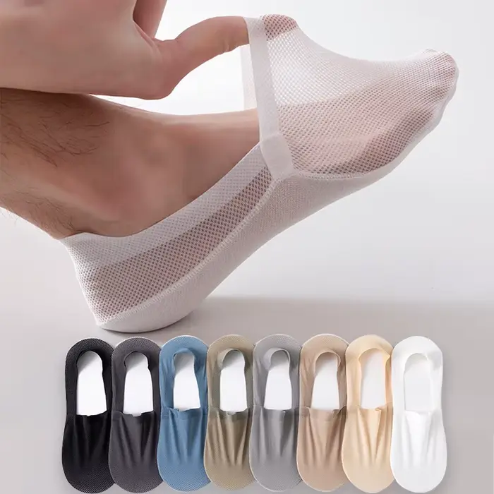 Invisible No Show Socks Men Male Ice Silk Sock Slippers Summer Hollow Out Mesh Thin Breathable Anti-slip Low Cut Boat