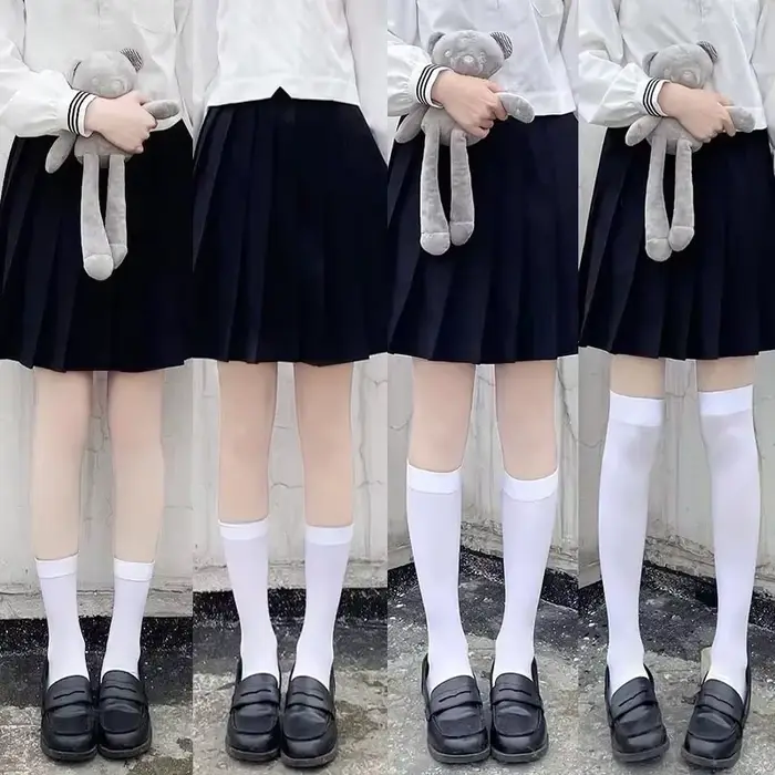 JK femmes noir blanc genou haute Lolita chaussettes dame filles