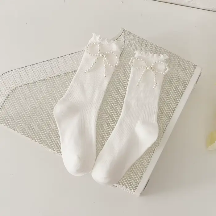 Femmes chaussettes coton femme mince mignon doux Kawaii Lolita Harajuku été perle bas dentelle chaus