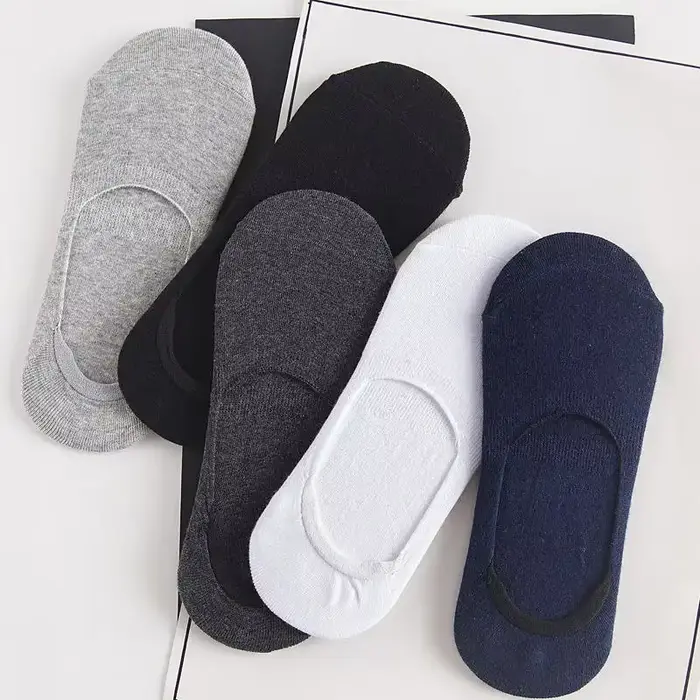 5 paires de chaussettes en coton pour hommes, chaussettes d'été et d'automne antidérapantes, invisibles, respirantes, chaussettes de sport pour hommes