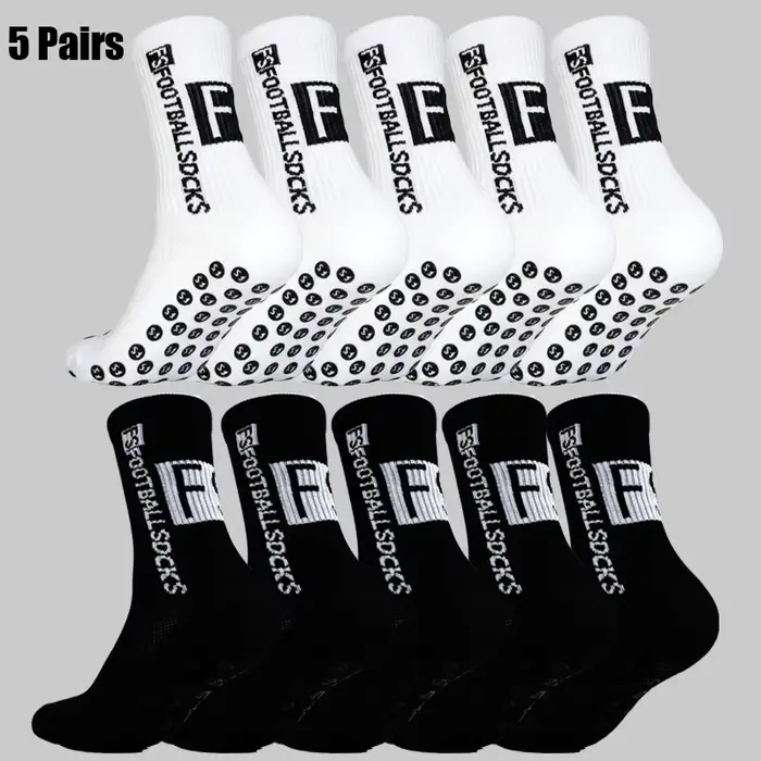 5 paires de chaussettes de Football antidérapantes noires pour hommes
