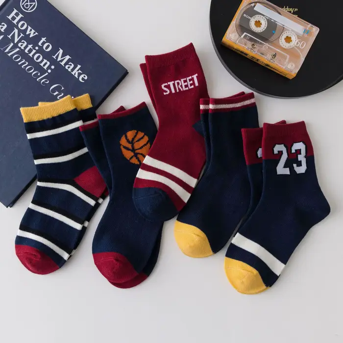 5 paires enfants garçons pur coton chaussettes enfants bébé enfant en bas âge Sport basket-ball chau