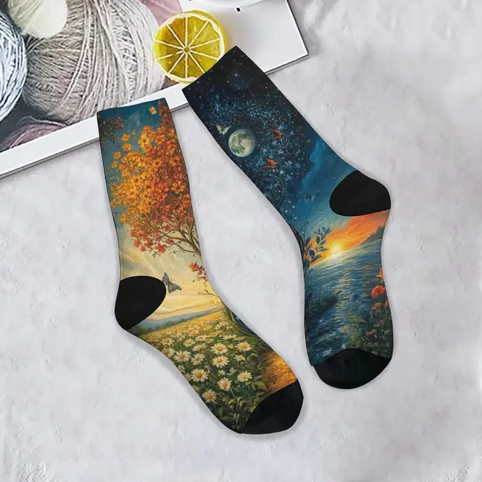Jour et nuit art peinture chaussettes rue Hip-Hop Style nouveauté drôle hommes chaussettes doux conf