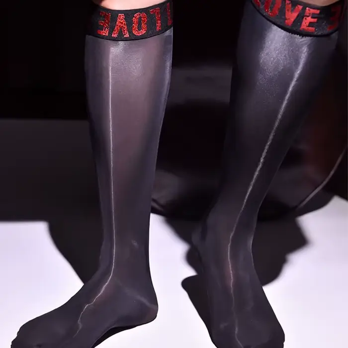 Nouveau Personnalisé Lettres Bas Confortable Respirant Sexy Femboy Noir Bas Soyeux Lisse Huileux Extensible Chaussettes d’affaires