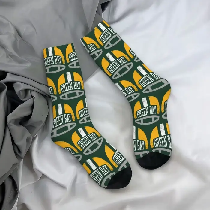 Casque rétro Green Bay-chaussettes vertes Harajuku bas absorbant la sueur chaussettes longues toutes saisons accessoires pour cadeaux homme femme