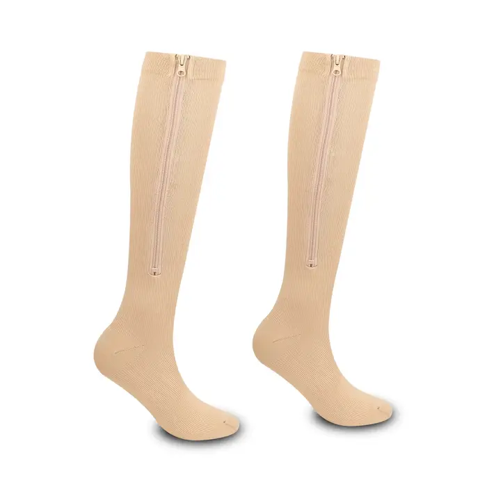 Chaussettes de sport longues à fermeture éclair, chaussettes de compression en nylon élastique absor