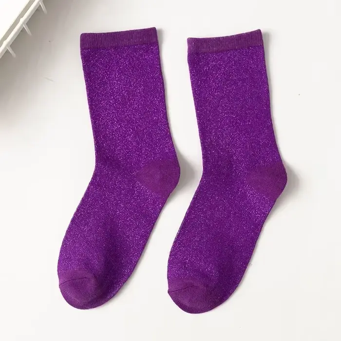 Chaussettes de style coréen pour femmes, or et argent, matériau solide, paillettes brillantes, haute