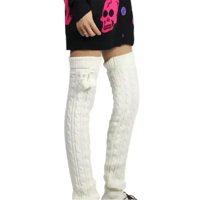Jambières femmes cuisse haute sur genou chaussettes longues hiver cheville Stretch solide tricoté da