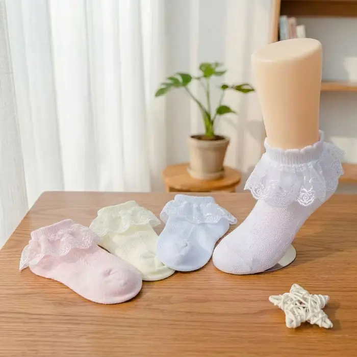 Chaussettes de danse pour filles, 4 paires, en coton, style féerique, à volants et dentelle, pour to