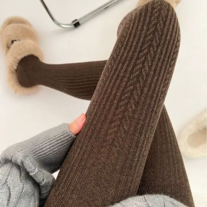 Collants d'hiver en laine de haute qualité pour femmes, base en molleton, tricot jacquard vintage, style japonais, collants à angle droit, mélange de fibres.