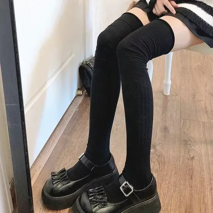 Bas de cuisse hauts pour femmes, chaussettes longues, sur le genou, thermique, chaud, coton, tube ha
