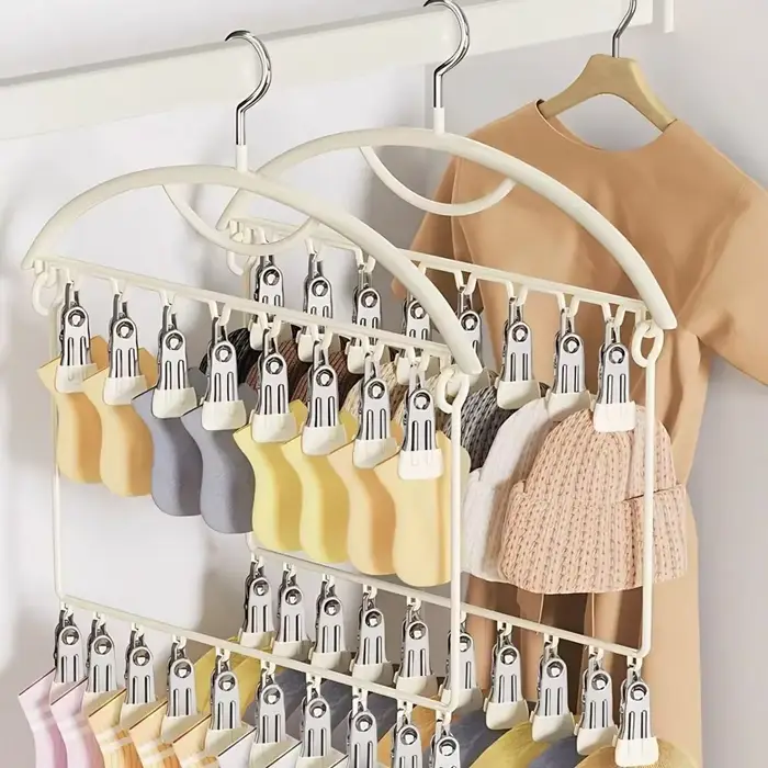 Séchoir à chaussettes à 18 pinces en acier inoxydable, grande capacité, multi-pinces, séchoir à chaussettes, cintre à vêtements pliable coupe-vent