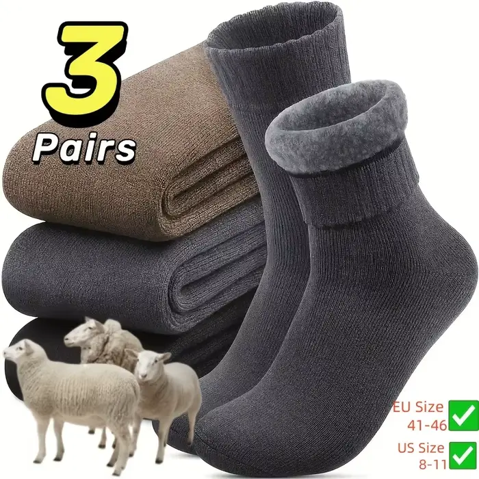 Chaussettes de neige en velours d'hiver pour hommes, 3 paires. Peluche, chaude et tricotée pour les 