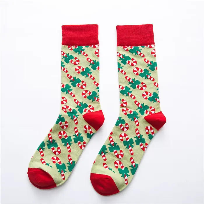 Couleur drôle couleur noël coton hommes/femmes chaussettes de motif canne flocon de neige gingembre 