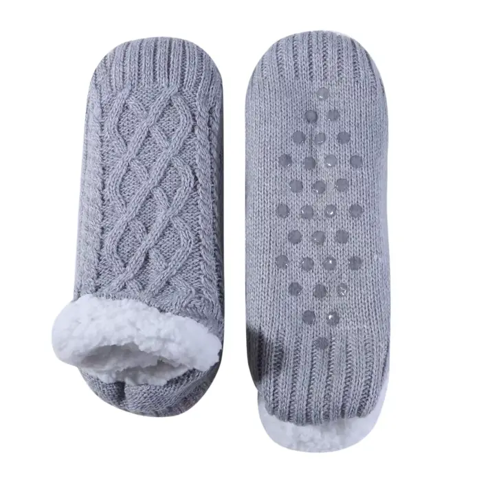 1 paire de chaussettes de sommeil épaisses et chaudes en velours, antidérapantes, mi-longues, pour f
