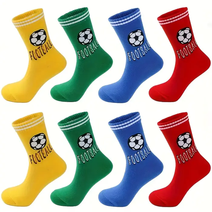 4 paires de chaussettes pour enfants avec motifs de lettres de football, chaussettes mi-tube rayées 