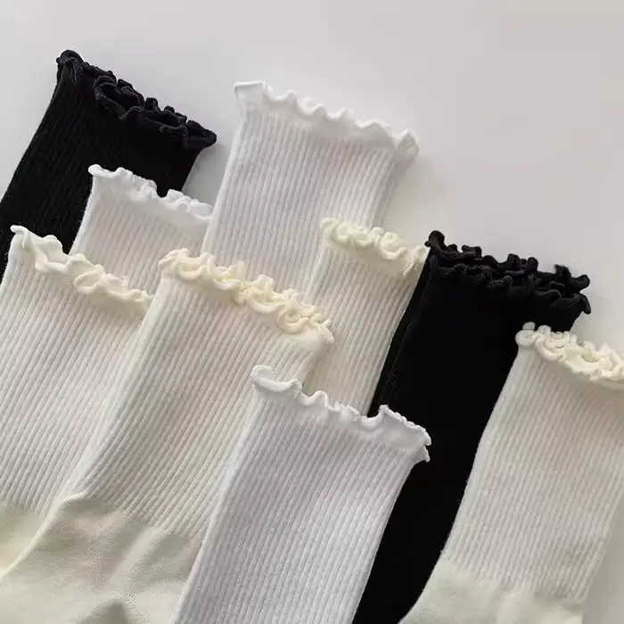 1/3/5 paires coton volants cheville chaussettes femmes Lolita mignon Kawaii coréen bas fille printemps noir blanc moyen Tube japonais Sox