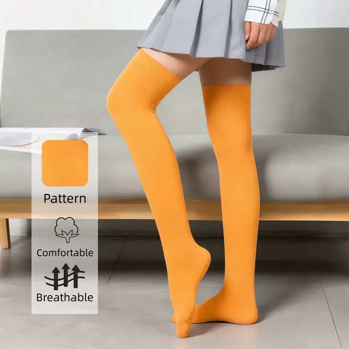 Bas cuissardes orange unies pour femmes