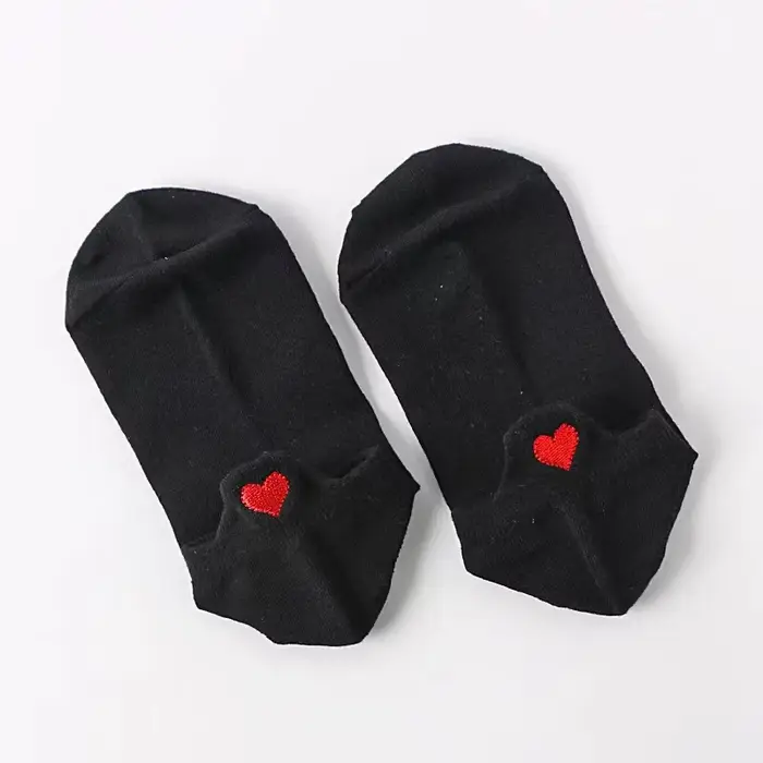 Mignon broderie amour coeur chaussettes mode drôle Sokken talon avec paillettes or soie rouge coeur 