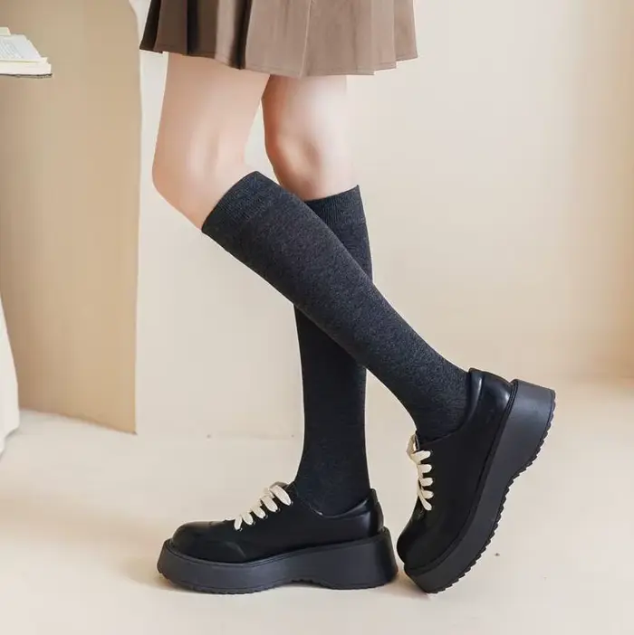 Harajuku rétro femmes coton hiver longues chaussettes hautes décontracté JK épais chaud dame cadeau Ancora rouge noir jaune gris école fille