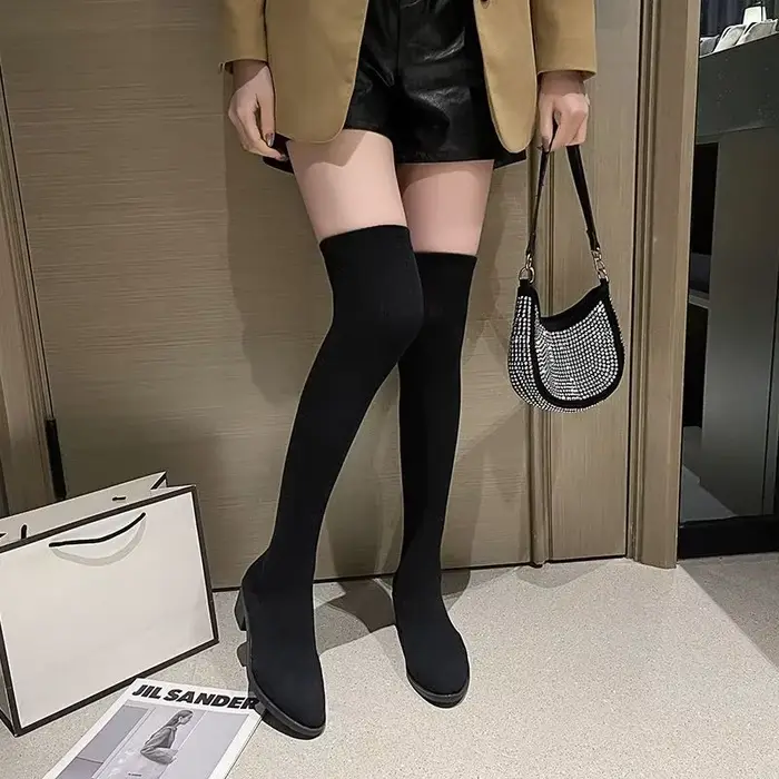 Printemps automne chaussette élastique dames genou haute arbre chaussures tendance 2025 chaussures hiver nouveauté en Promotion Gyaru femmes bottes longues
