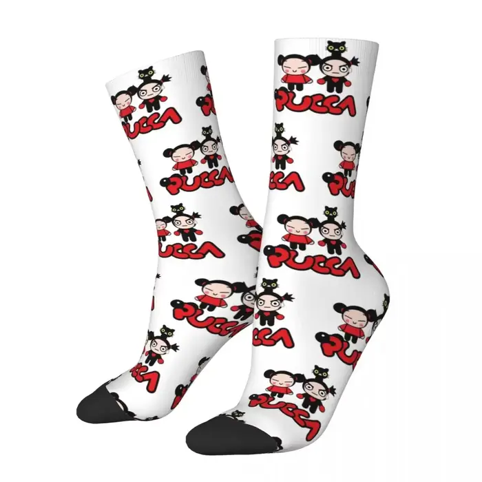 Chaussettes longues Pucca et Garu pour hommes et femmes, bas Harajuku, toutes saisons, accessoires p