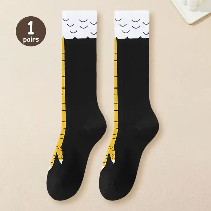 Femmes à la mode genou chaussettes hautes dessin animé drôle poulet griffe motif Fitness sport décon