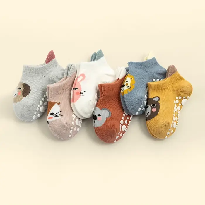 Lot de 6 paires de chaussettes en coton anti-aldes pour bébé garçon et fille, coupe basse, avec poig