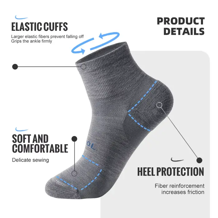 WRELS 1/2/3 paires de chaussettes en laine mérinos anti-ampoules, anti-humidité, respirantes, pour la course à pied, chaussettes de compression à la cheville