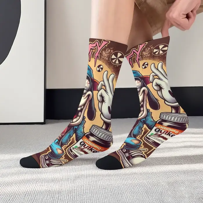 Chaussettes mi-mollet à imprimé chien de dessin animé amusant