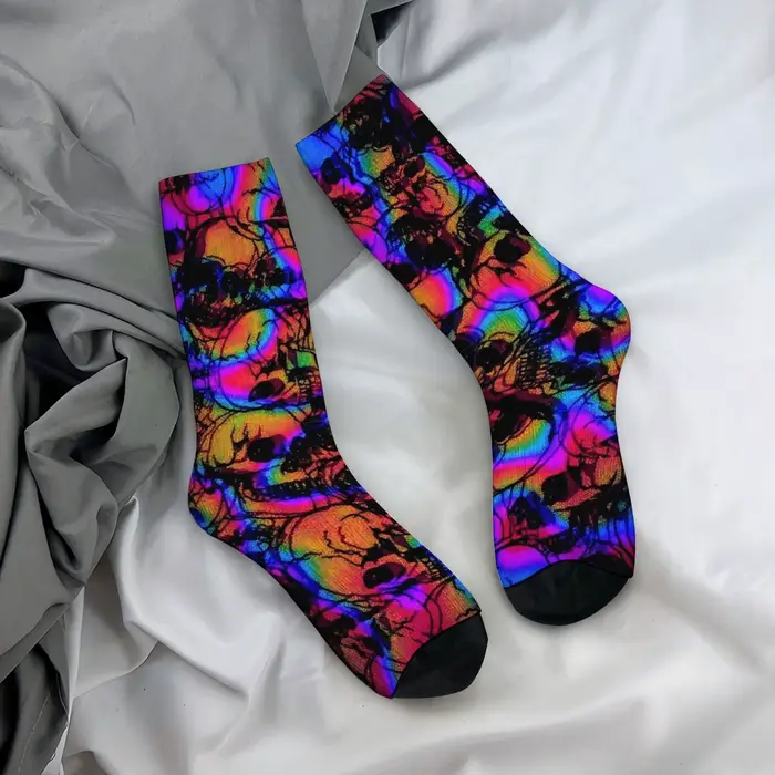 Harajuku rétro psychédélique coloré crâne foncé imprimé chaussettes pour hommes roman rue tendance style cyberpunk chaussettes décontractées cadeau de fête
