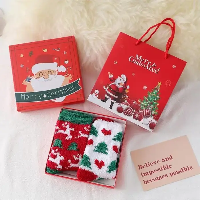 Chaussettes de noël luxueuses, Tube moyen, boîte cadeau, chaussettes élastiques pour fête du nouvel 
