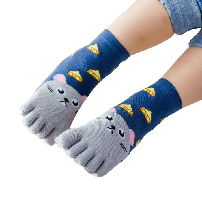 Chaussettes en laine pour enfants, dessin animé animal, bonneterie à cinq doigts, chaussettes épaiss