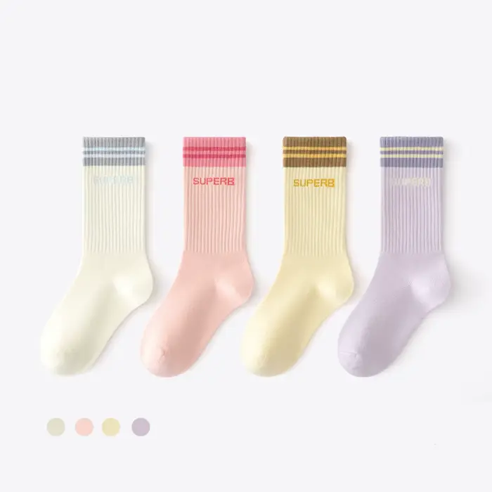 Lot de 4 paires de chaussettes mi-mollet pour filles, colorées et douces, idéales pour le sport et l