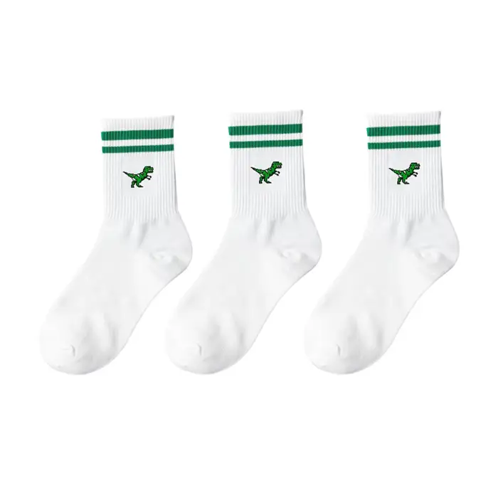 Chaussettes confortables et mignonnes de dinosaures de dessin animé à rayures vertes pour hommes et 