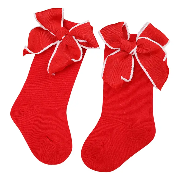 Chaussettes de Noël pour bébés filles et garçons de 0 à 3 ans, mignonnes, avec gros nœud, respirante