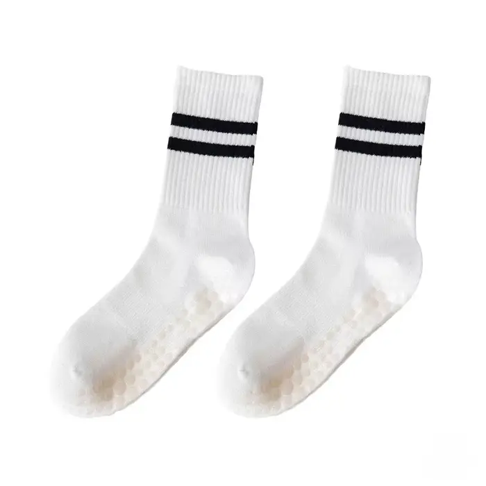 Chaussettes de sport en coton à 8 couleurs, mi-mollet, antidérapantes avec silicone, pour fitness en