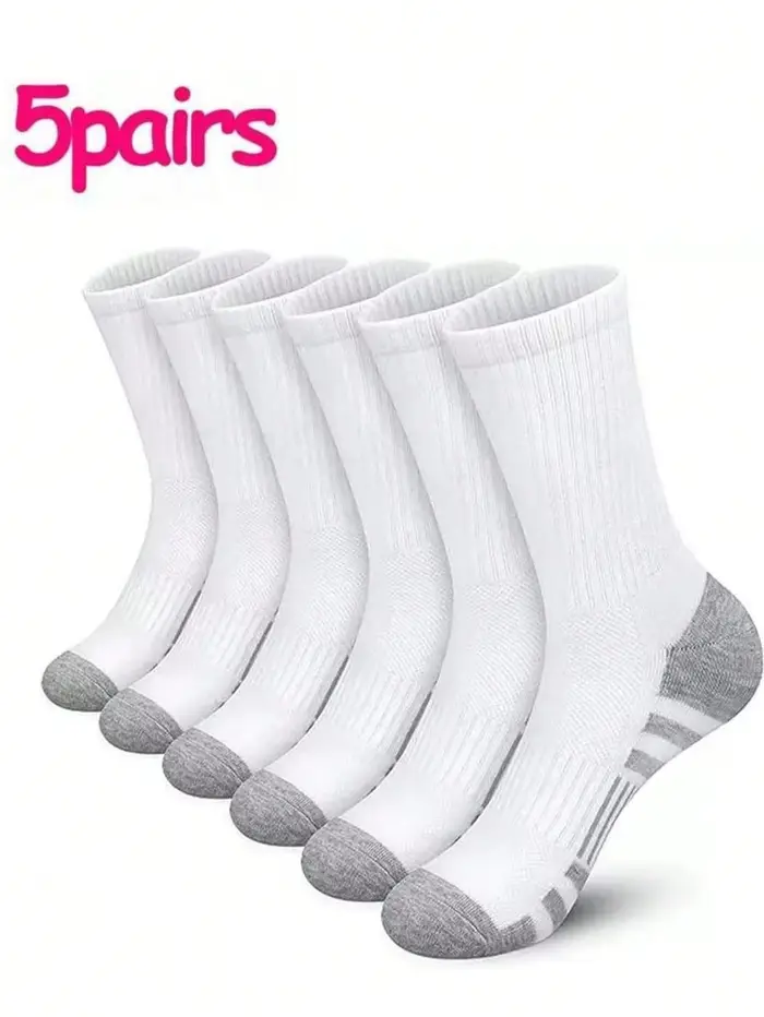 5 paires de chaussettes rondes noires, blanches et grises, tailles pour hommes, chaussettes de sport