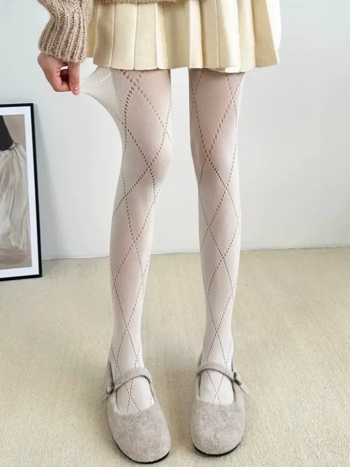 Nouvelles collants sexy pour femmes, style uniforme JK Lolita rétro, en maille fine d'été, avec dentelle et motif jacquard, couleur beige