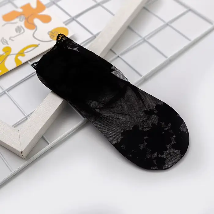 Chaussettes en Dentelle Transparente pour Femme, Invisibles, Fines, Courtes, Noires, Coupe Basse, Ba