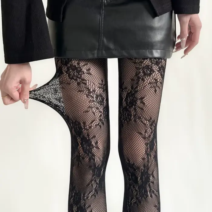 Femmes Sexy dentelle collants floraux cuisse haute bas collants Lingerie bonneterie gothique maille