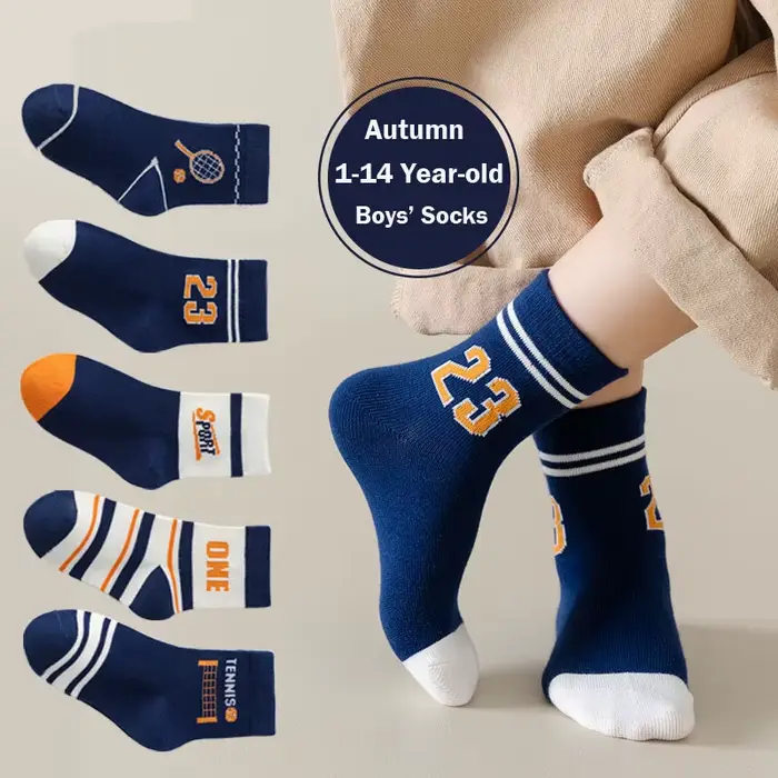 LDino 5 paires de chaussettes pour garçons, chaussettes de printemps en coton, chaussettes pour bébé