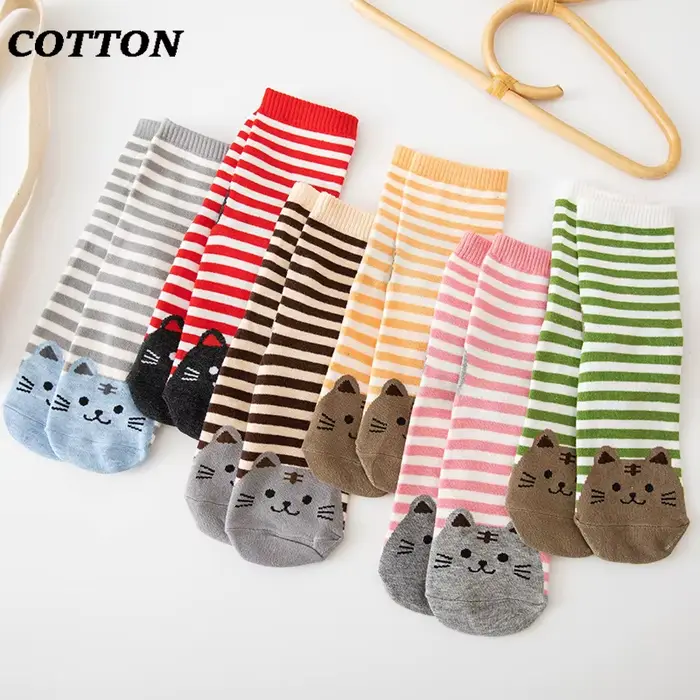 Chaussettes mi-mollet à imprimé animal pour femmes, chaussettes en coton, chaton rayé, chaud, confortable, décontracté, mignon, Kawaii, cadeau pour filles, automne, hiver