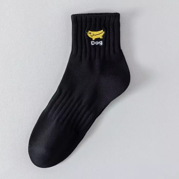 Chaussettes pour hommes chien broderie japonais Kawaii dessin animé mignon chaussettes drôles hommes
