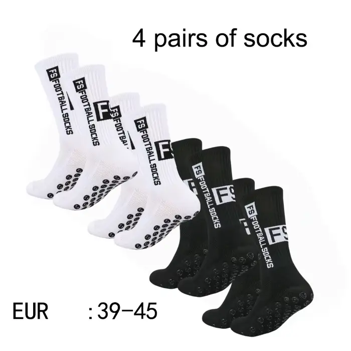 4 paires de chaussettes de football pour hommes avec poignée, chaussettes athlétiques antidérapantes
