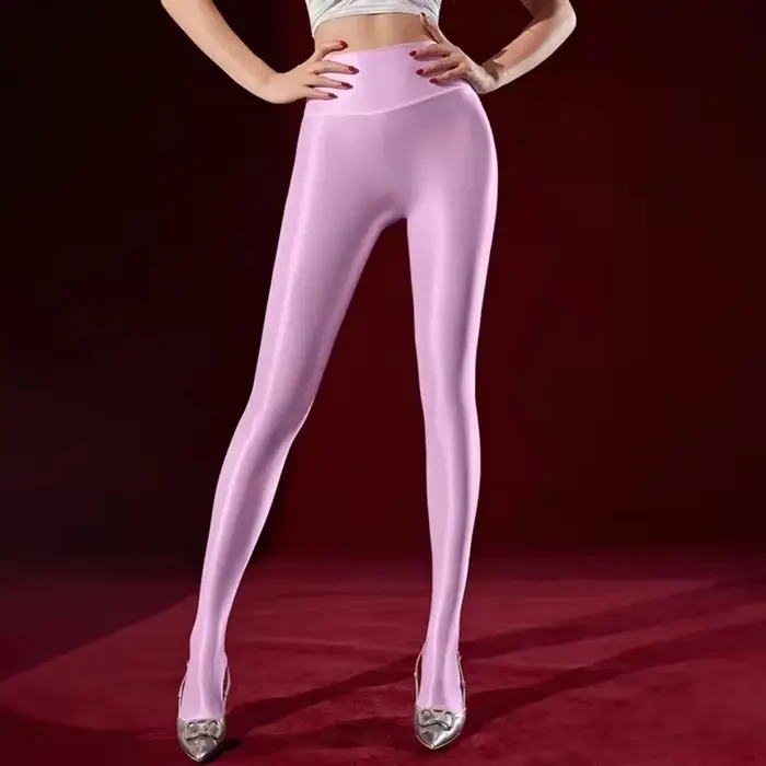 Collants élastiques brillants sans couture 360, collants de Fitness lisses et Sexy lubrifiés, collan