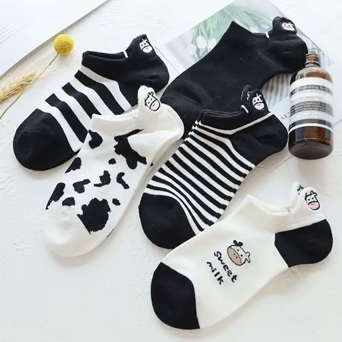5 paires/lot été femmes dessin animé chaussettes courtes imprimé Animal bas Tube Cool