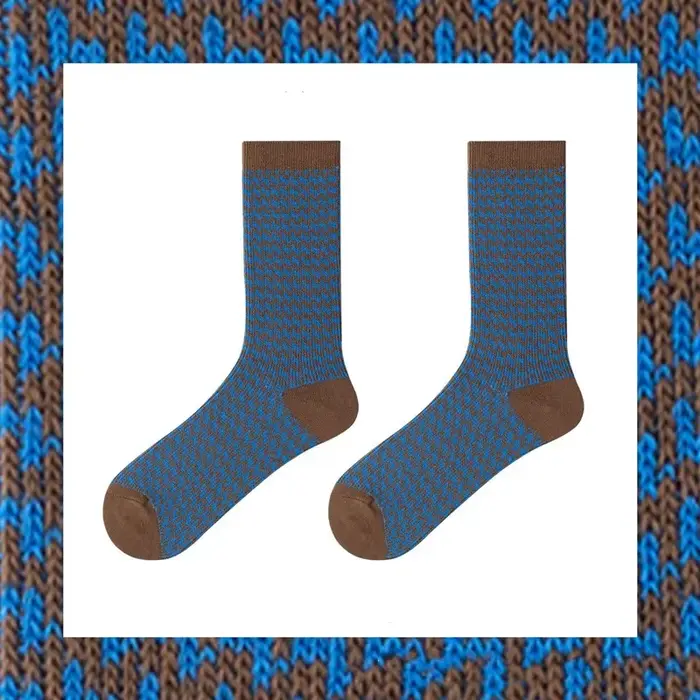 Chaussettes en coton optique avec motif pied-de-poule, chaussettes mi-mollet hautes d'automne et d'h