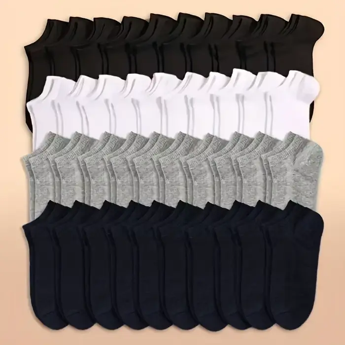 10 ou 20 ou 40 paires unisexe solide coton chaussettes hommes femmes coupe basse cheville chaussettes en vrac noir blanc gris chaussettes doux léger