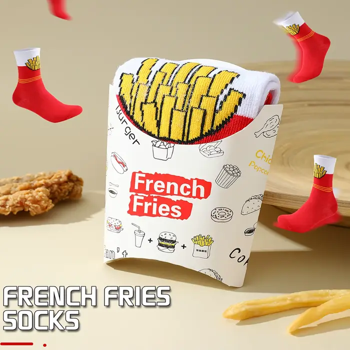 Chaussettes à motif de frites rouges amusantes, adaptées aux cadeaux d'Halloween, de Noël et de la f
